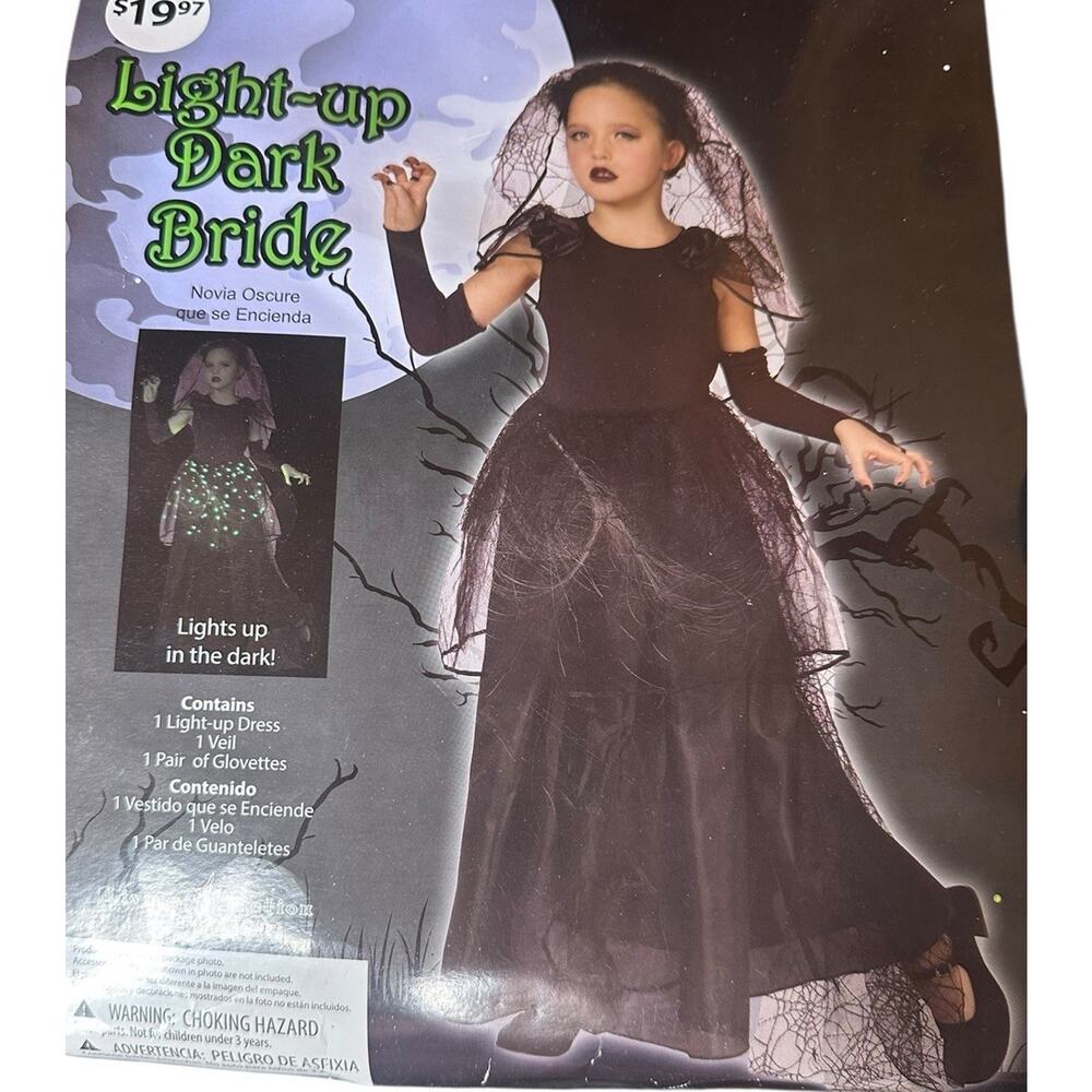 Dark Bride Vampiress Light Up in Dark Halloween Costume Girls 8-10 NEW